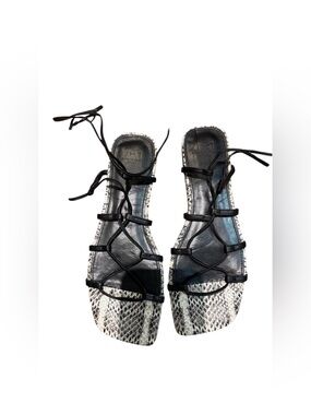 Marc Fisher Black Strappy Snakeskin-Print Lace-Up Sandals